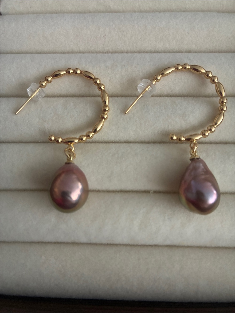 Gold Hoop Baroque Pearl Earrings